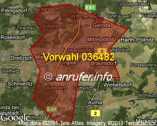 Vorwahlkarte 036482 – Triptis