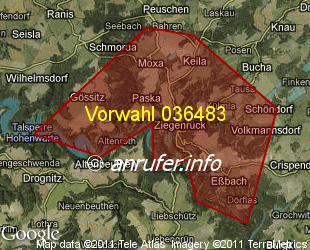 Vorwahlkarte 036483 – Ziegenrück
