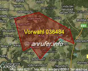 Vorwahlkarte 036484 – Knau b Pößneck