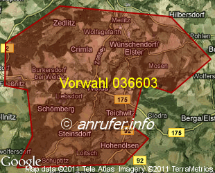 Vorwahlkarte 036603 – Weida