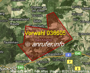 Vorwahlkarte 036605 – Bad Köstritz