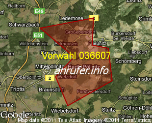 Vorwahlkarte 036607 – Niederpöllnitz