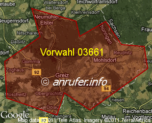 Vorwahlkarte 03661 – Greiz