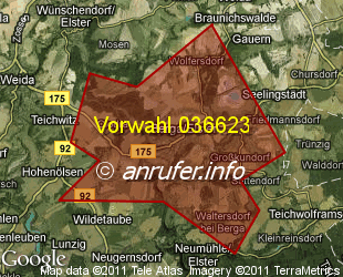 Vorwahlkarte 036623 – Berga Elster