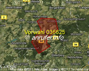 Vorwahlkarte 036625 – Langenwetzendorf