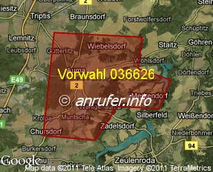 Vorwahlkarte 036626 – Auma