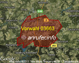 Vorwahlkarte 03663 – Schleiz