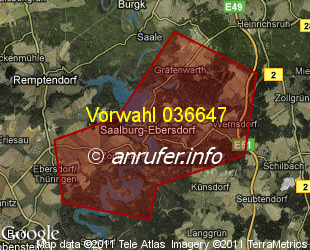 Vorwahlkarte 036647 – Saalburg Thür
