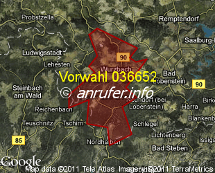 Vorwahlkarte 036652 – Wurzbach