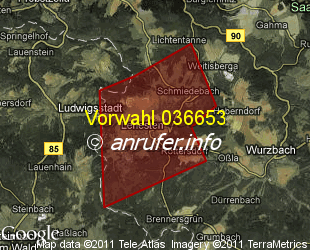 Vorwahlkarte 036653 – Lehesten Thür Wald