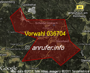 Vorwahlkarte 036704 – Steinheid