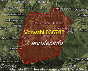 Vorwahlkarte 036705 – Oberweißbach Thür Wald