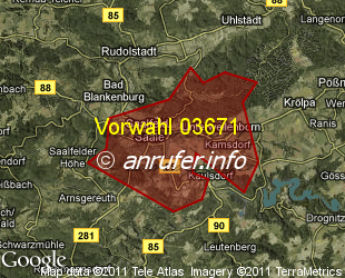 Vorwahlkarte 03671 – Saalfeld Saale