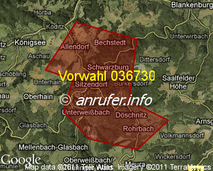 Vorwahlkarte 036730 – Sitzendorf