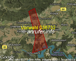 Vorwahlkarte 036732 – Könitz