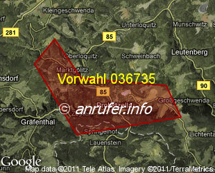 Vorwahlkarte 036735 – Probstzella
