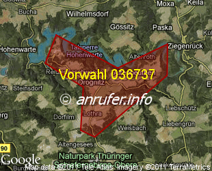 Vorwahlkarte 036737 – Drognitz