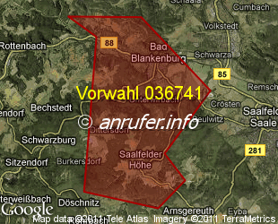 Vorwahlkarte 036741 – Bad Blankenburg