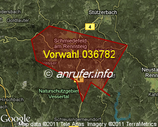 Vorwahlkarte 036782 – Schmiedefeld a Rennsteig