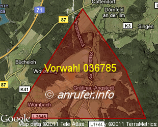 Vorwahlkarte 036785 – Gräfinau-Angstedt