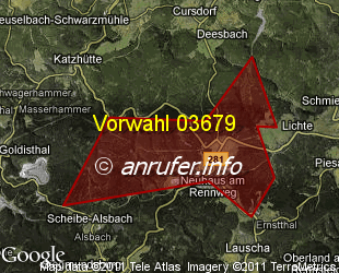 Vorwahlkarte 03679 – Neuhaus a Rennweg