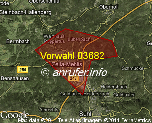 Vorwahlkarte 03682 – Zella-Mehlis