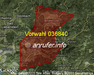 Vorwahlkarte 036840 – Trusetal