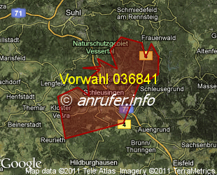 Vorwahlkarte 036841 – Schleusingen