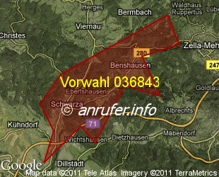 Vorwahlkarte 036843 – Benshausen