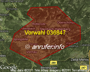 Vorwahlkarte 036847 – Steinbach-Hallenberg