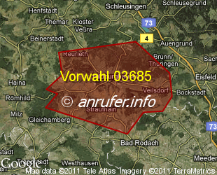 Vorwahlkarte 03685 – Hildburghausen