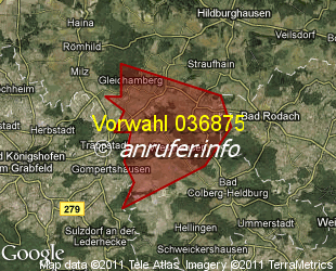 Vorwahlkarte 036875 – Straufhain-Streufdorf