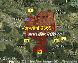 Vorwahlkarte 03691 – Eisenach Thür