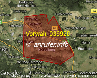 Vorwahlkarte 036920 – Grossenlupnitz