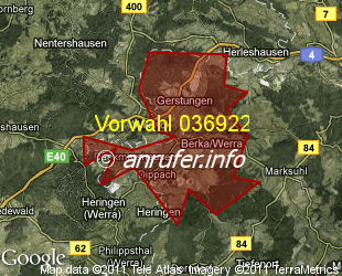 Vorwahlkarte 036922 – Gerstungen