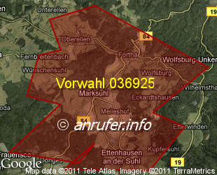 Vorwahlkarte 036925 – Marksuhl