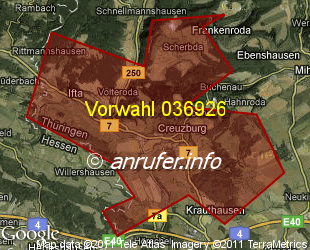 Vorwahlkarte 036926 – Creuzburg
