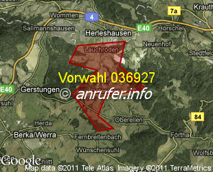 Vorwahlkarte 036927 – Unterellen