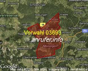 Vorwahlkarte 03693 – Meiningen
