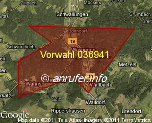 Vorwahlkarte 036941 – Wasungen