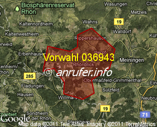 Vorwahlkarte 036943 – Bettenhausen Thür