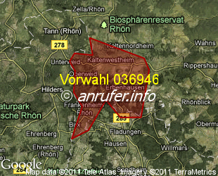 Vorwahlkarte 036946 – Erbenhausen Thür