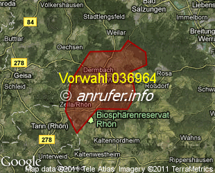 Vorwahlkarte 036964 – Dermbach Rhön