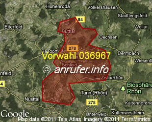 Vorwahlkarte 036967 – Geisa