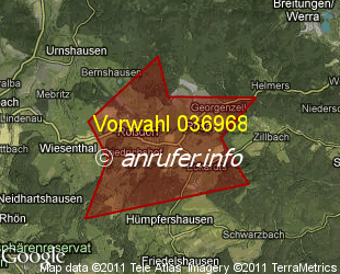Vorwahlkarte 036968 – Rossdorf Rhön