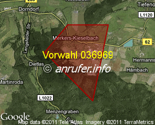 Vorwahlkarte 036969 – Merkers