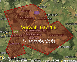 Vorwahlkarte 037206 – Frankenberg