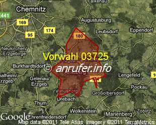 Vorwahlkarte 03725 – Zschopau
