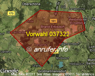 Vorwahlkarte 037322 – Brand-Erbisdorf