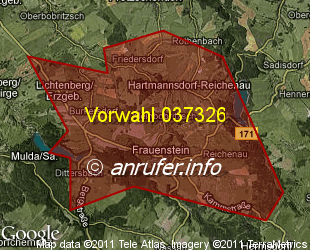 Vorwahlkarte 037326 – Frauenstein Sachs